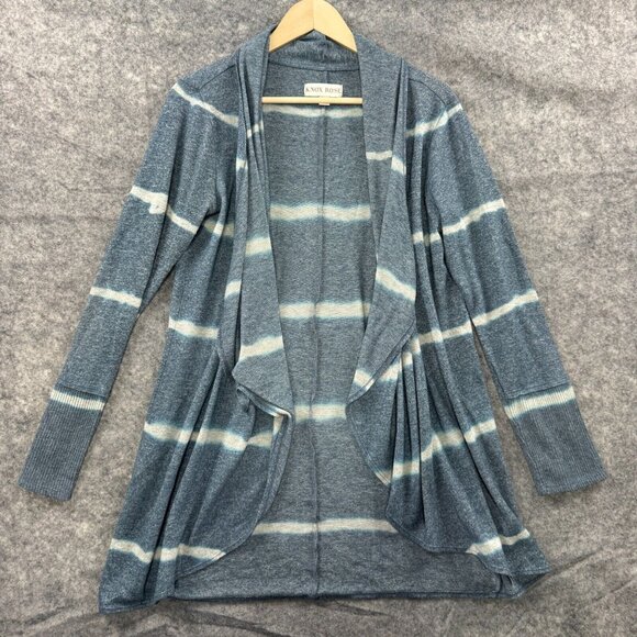 Knox Rose Cardigan Sweater Womens M Blue Striped Tie Dye Open Boho Stretch - Picture 1 of 8